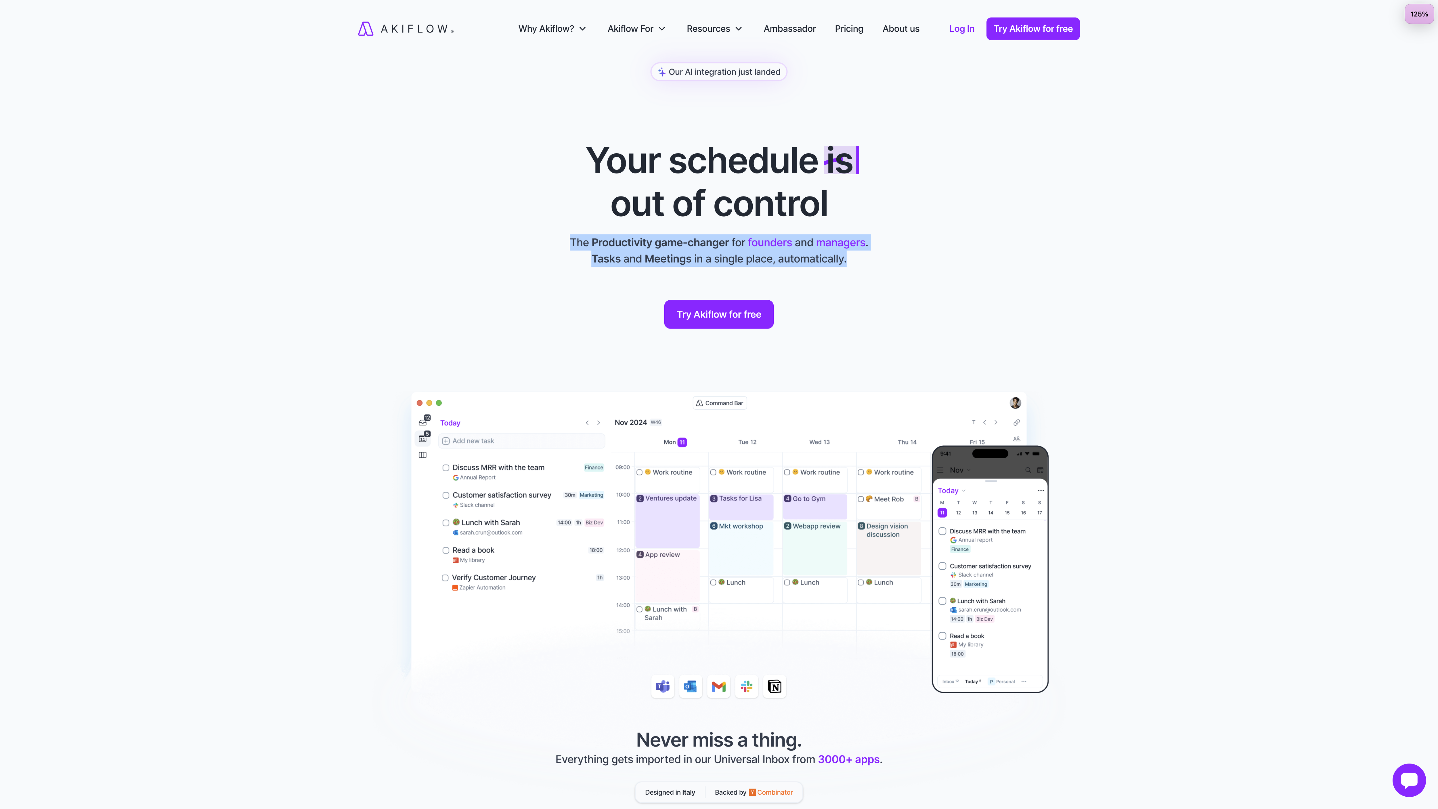 Barcelona Startup Akiflow landing page