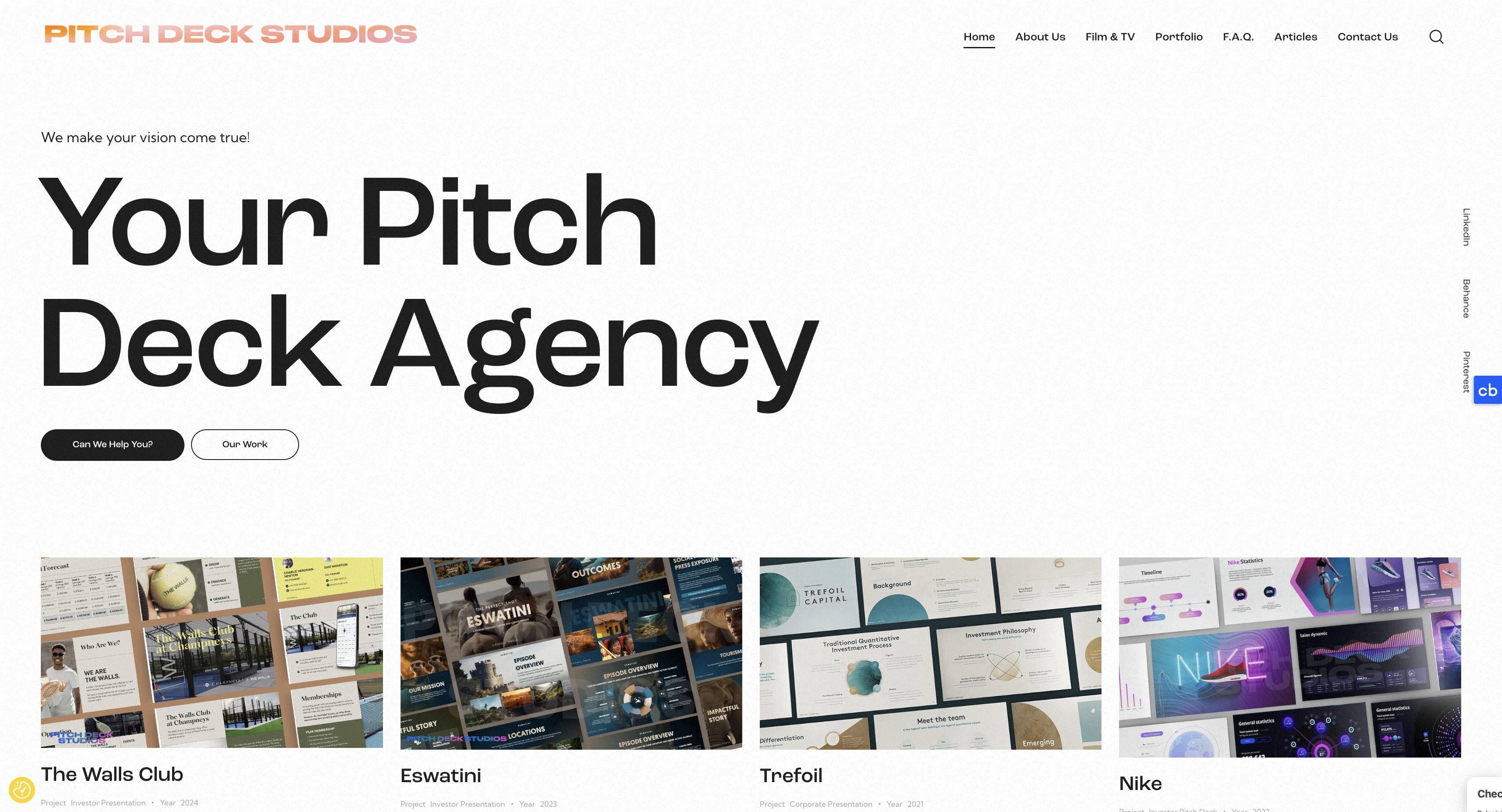 Barcelona Startup Pitch Deck Studios landing page